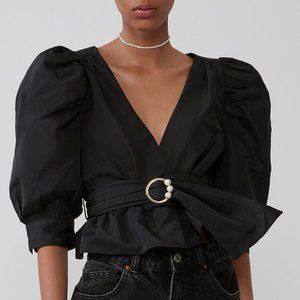 Zara Flowy Belted Top with Pearl Appliqué